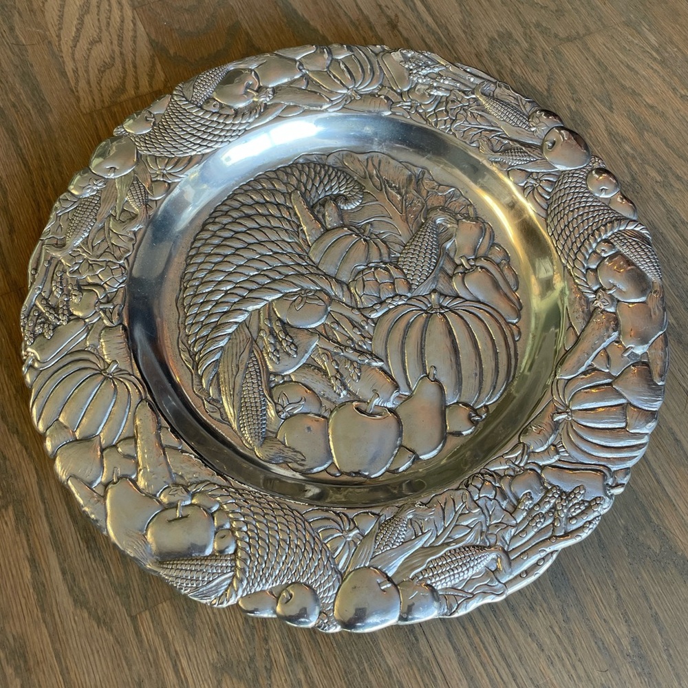 Arthur Court Cornucopia Round Fall Pumpkin 14" Serving Tray Platter Thanksgiving